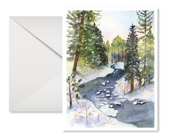 Colorado Landscape, Vail, Gore Creek, Winter, Watercolor, All occasion card