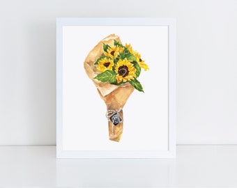 SUNFLOWERS art l Watercolor Flowers l Market flowers l Wall Decor l Summer