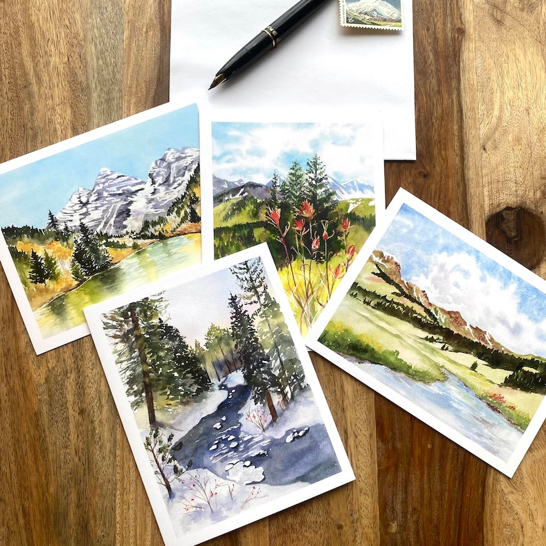 Watercolor Mountain Landscape Card Set: Scenic Blank Greeting Cards - Etsy