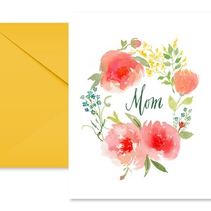 Mother's Day Card, Mom Card, Floral Watercolor, Modern Calligraphy, Mom Birthday Card image 1