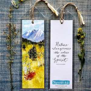 Bookmark, Mountainscape, Nature quote, Emerson quote, modern calligraphy, stocking stuffer