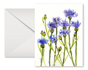 Wildflower card l Cornflower l Blue flowers l Watercolor l All Occasion l Blank Inside