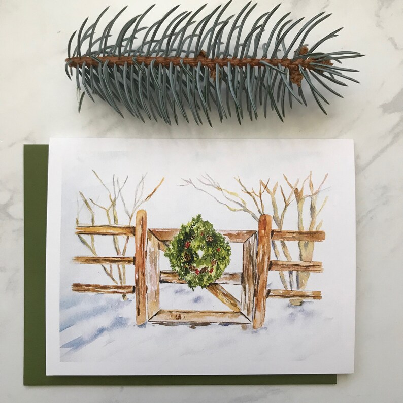 Christmas Card Blank Inside Winter Scene Watercolor Etsy
