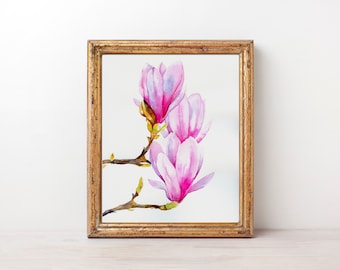 Magnolia Art, Watercolor, Spring tree, Original painting