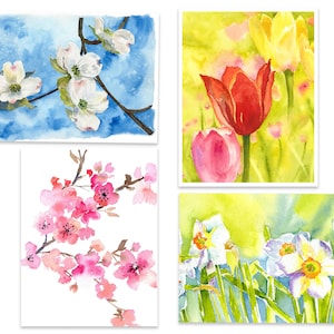 Spring Flower Card Pack l Floral Painted Card Set l Any Occasion Botanical Cards l Watercolor Flower Cards l Blank Floral Card Box