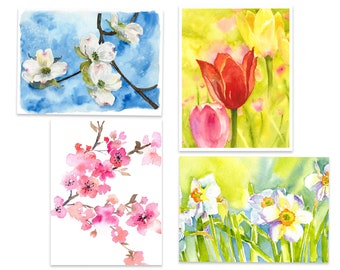 Watercolor Spring Flower Card Set: Botanical All Occasion Cards