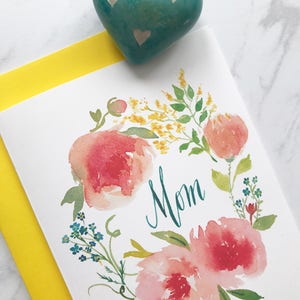 Mother's Day Card, Mom Card, Floral Watercolor, Modern Calligraphy, Mom Birthday Card image 3