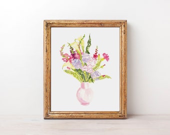 Pink Flower Bouquet Print l Wall Decor l Floral Art l Botanical Art