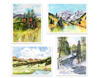 Watercolor Mountain Landscape Card Set: Scenic Blank Greeting Cards