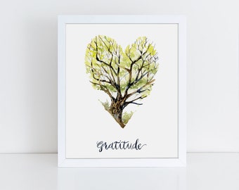 Gratitude Art, Tree of Life Art, Wall Art, Watercolor Print, Tree Art