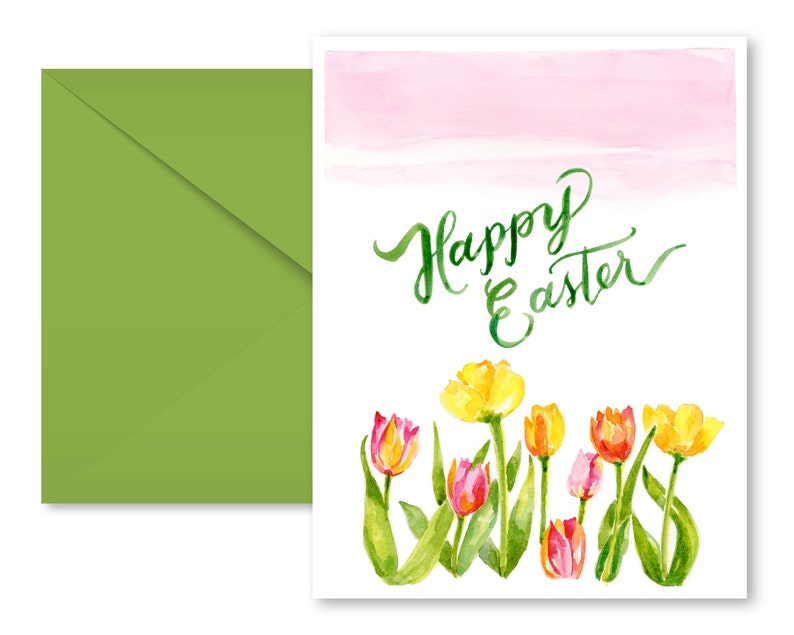 Easter Card l Tulips l Watercolor l Calligraphy l Greeting Card image 1