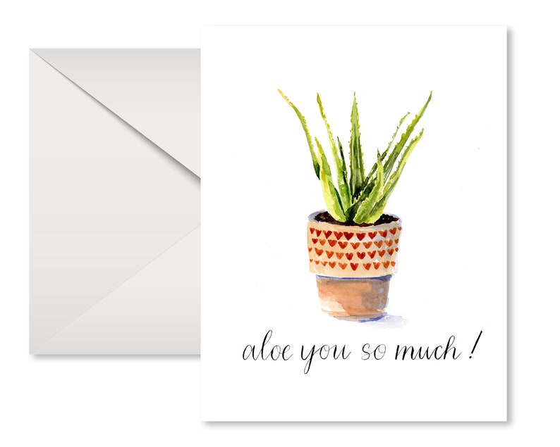 Succulent card, Aloe You, Love Card, Hello There, Greeting Card image 3