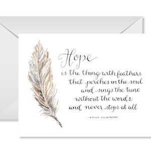 Hope greeting card, Feather, Watercolor, Encouragement