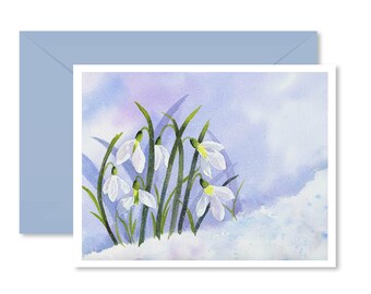 Snowdrops Card, Watercolor, Winter card, Holiday card, All occasion card