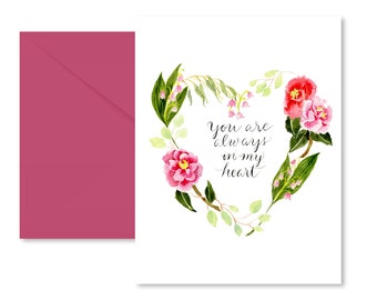 Love Card, Watercolor, Floral wreath, heart, Love