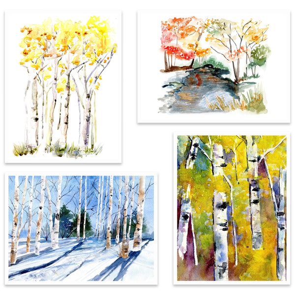 Painted Tree Cards l Nature Blank Greeting Cards l Watercolor Landscape Card Set l Scenic Greeting Cards l Scenery Blank Cards