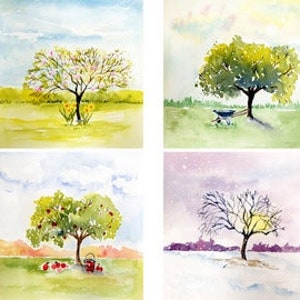 Four Seasons Art Tree Artl Seasonal Tree Art Printsl Watercolor Tree Print Setl Spring Winter Fall Summer Tree l Four Tree Painting Wall Art