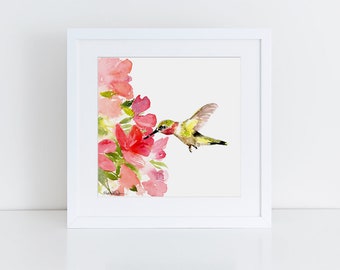 Hummingbird Art | Watercolor Print | Bird Art | Wall Decor