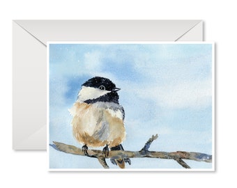 Chickadee Cards, Notecards, Watercolor, Blank inside