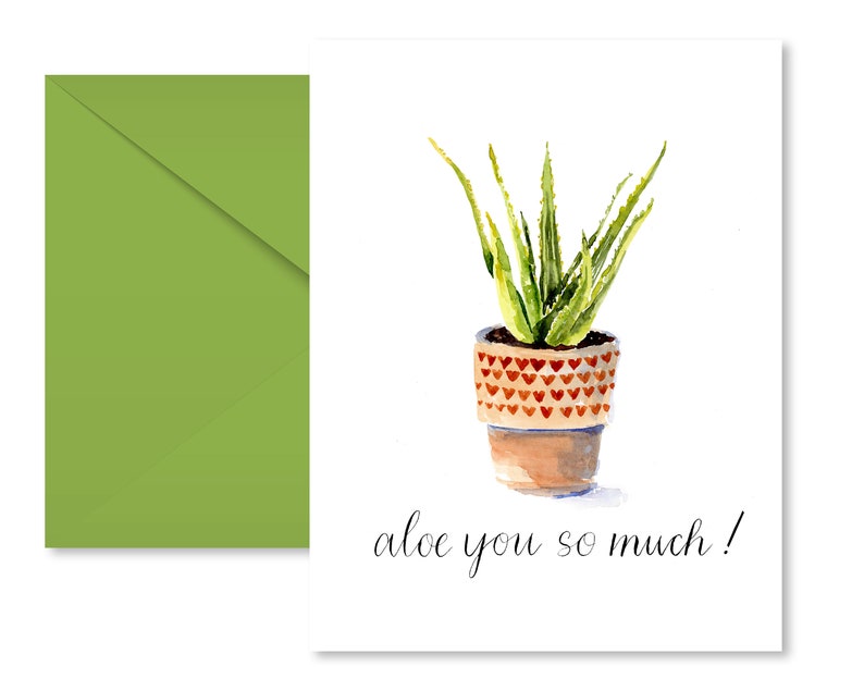 Succulent card, Aloe You, Love Card, Hello There, Greeting Card image 2