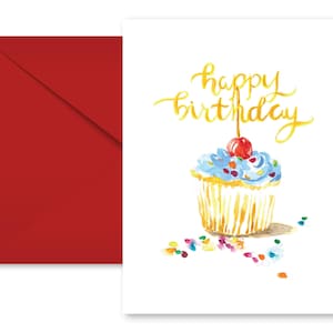 Birthday Card, Cupcake, Watercolor