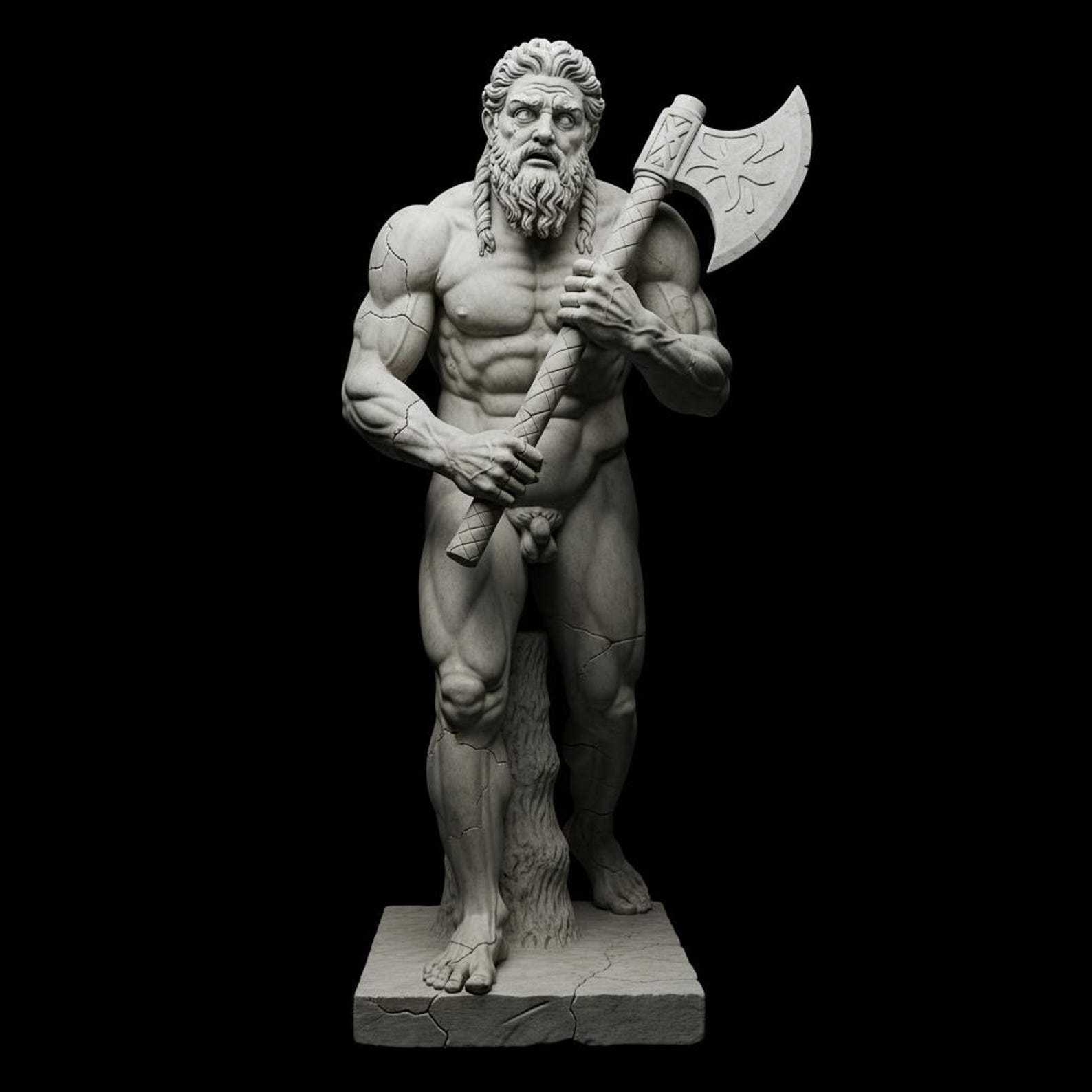 Barbar Warrior Sculpture – 3D Printed Battle Axe Statue, Unpainted ...