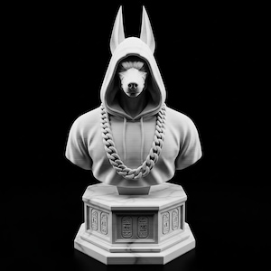 Anubis de ropa urbana / Escultura moderna de resina de 12 quilates / Dios egipcio con capucha y cadena – Hypebeast Decor