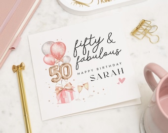50th Birthday Card For Women, 50th Birthday Card, 50th Birthday Gift For Women, Personalised 50th Birthday Cards For Her, Mum 50th Card