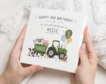 3rd Birthday Card for Boy, Third Birthday Card, Personalised Birthday Card for Son, Tractor Birthday Card, Farm Animal Birthday Card