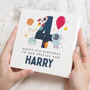 Carte 4e anniversaire pour fils, carte 4e anniversaire fils, carte d'anniversaire espace pour garçon, cadeau 4e anniversaire, carte d'anniversaire 4 ans fils, neveu, petit-fils