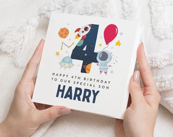 Carte 4e anniversaire pour fils, carte 4e anniversaire fils, carte d'anniversaire espace pour garçon, cadeau 4e anniversaire, carte d'anniversaire 4 ans fils, neveu, petit-fils