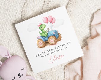 3rd Birthday Card for Daughter, Dinosaur Birthday Card, Personalised Birthday Card for Girl, Cute Birthday Card, Special Daughter Card