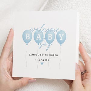 Cartão de boas-vindas para bebê, Cartão personalizado para recém-nascido, Cartão com balão para bebê, Cartão personalizado com nome de bebê, Presente para recém-nascido, Cartão para bebê