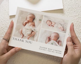 Bedankkaarten babyfoto, gepersonaliseerde bedankkaarten voor nieuwe baby's, gepersonaliseerde bedankkaarten voor baby's Nieuwe ansichtkaart babymeisje, babyjongen