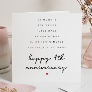 Biglietto di auguri per il 4° anniversario, biglietto di auguri per il 4° anniversario di matrimonio, regalo per il 4° anniversario di matrimonio per uomo, biglietto di auguri per l'anniversario del marito, biglietto di auguri per l'anniversario dei 4 anni
