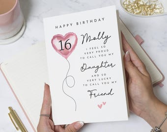 16th Birthday Card for Daughter, Daughter 16th Birthday Card, Personalised Birthday Card, Birthday Card for Girl, Pink Heart Balloon Card