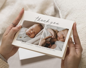Leuke nieuwe babybedankkaarten, bedankkaarten met foto van een babymeisje, gepersonaliseerde bedankkaarten Nieuwe ansichtkaart babymeisje, babyjongen