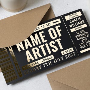 Personalised Concert Ticket Gift Voucher, Custom Gold Foil Ticket, Gift ...