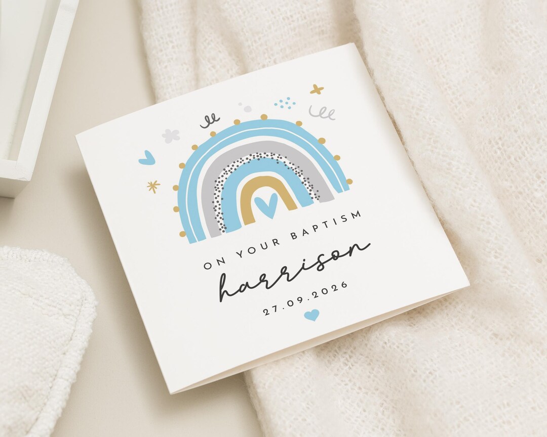 Baptism Card for Boy, Personalised Baptism Card, Rainbow Baptism Card