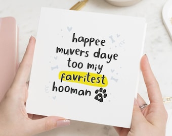 Mors dag-kort från hunden, hundmamma mors dag-kort, grattis på mors dag hundmamma, kort till mors dag, favoritmänniska roligt hundkort