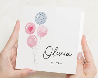 2-årsdagskort flicka, andra födelsedagskort, 2-årig flickas födelsedagskort, personligt 2-årsdagskort dotter, barnbarn, flickor