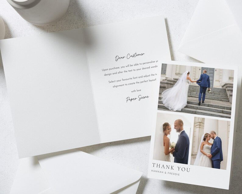 Cartes de remerciement avec photo de mariage, Cartes de remerciement personnalisées Mariage, Cartes de remerciement pliées, Cartes postales de remerciement pour mariage, Simple image 3