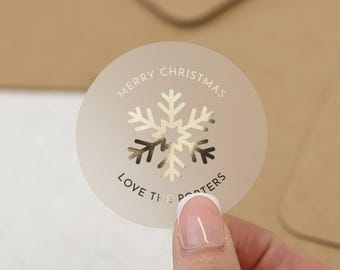 Merry Christmas Sticker, Personalised Christmas Sticker, Custom Christmas Label, Gold Foil Snowflake Sticker, Christmas Envelope Seal