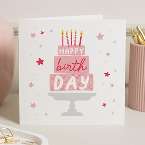 Cartão de feliz aniversário simples para ela, cartão de bolo de aniversário, cartão de aniversário de amigo, cartão de feliz aniversário para melhor amigo, presente de aniversário de amigo
