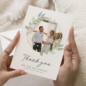 Grünkranz Hochzeit Dankeskarten, Foto Dankeskarten Hochzeit, Postkarte Dankeskarten für Hochzeit, Gefaltete Dankeskarten, Individuell