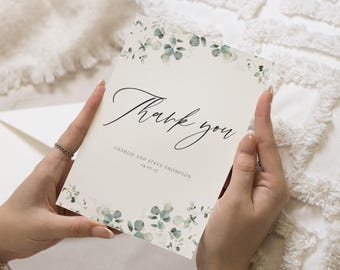Personalised Wedding Thank You Cards, Wedding Thank You Cards, Greenery Thank You Cards, Folded Thank You Card for Wedding