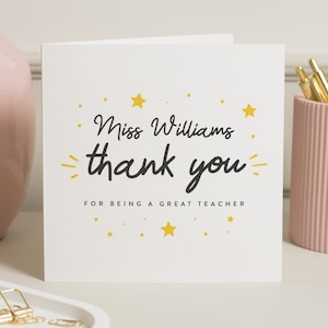 Carte de remerciement pour enseignant, carte de enseignant personnalisée, carte de remerciement pour enseignant, carte de fin d'école pour enseignant, cadeau de fin d'année pour enseignant