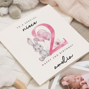 Cartão personalizado de 2º aniversário para sobrinha, cartão fofo para sobrinha, cartão de 2º aniversário para sobrinha, presente de segundo aniversário para sobrinha, presente especial de aniversário para sobrinha
