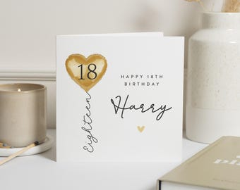 18e verjaardagskaart, gepersonaliseerde verjaardagskaart voor hem, 18e verjaardagskaart voor zoon, aangepaste verjaardagskaart, achttien verjaardagskaart