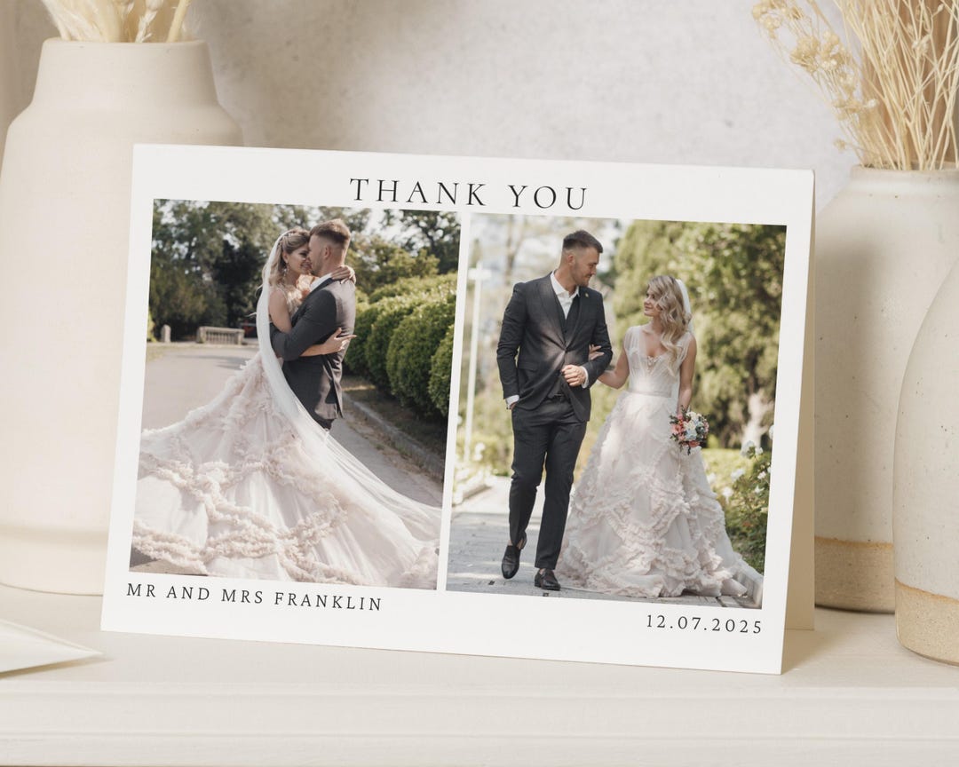 Minimalistic Thank You Cards Wedding With Photo, Custom Wedding Photo ...